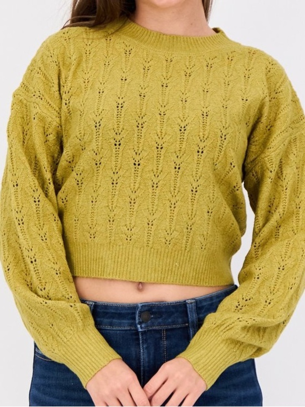 Pink Rose Mustard Eyelet Crewneck Sweater
